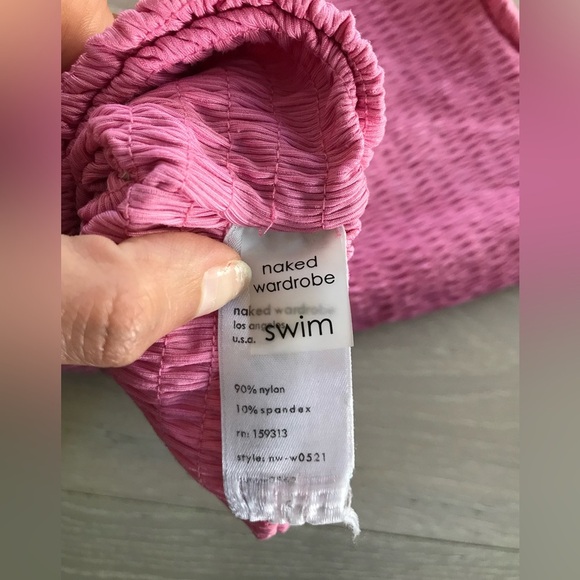 Naked Wardrobe pink ruched smocked bathing suit in pink sz small S - Picture 3 of 4